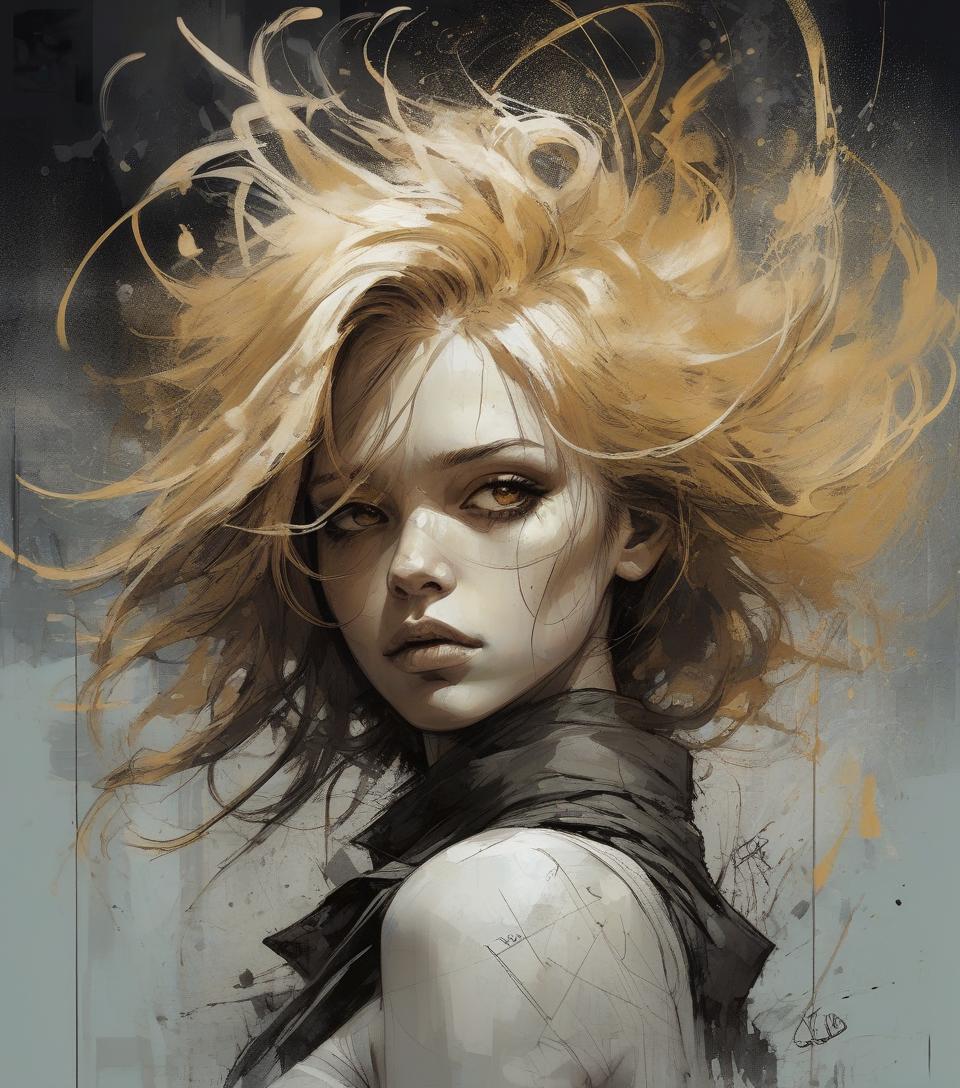  grunge style perfect and dynamic digital painting, portrait of a beautiful woman, hair blown away by movement, quality, color, ink on canvas, outlines, complex line drawings, combining the styles of russ mills, sakimichan, wlop, loish, artgerm, darek zabrocki, takato yamamoto, pino daheny, jeremy mann, alex maleev and jean baptiste monge, greg rutkowski, minimalism, epic decor, artstation trend, artgerm, deviant art, octane, masterpiece, complex art, intricate details, poster matte paint film, golden ratio, trending on cgsociety, incredibly beautiful, high quality, sharp focus, vibrant colors, . textured, distressed, vintage, edgy, punk rock vibe, dirty, noisy