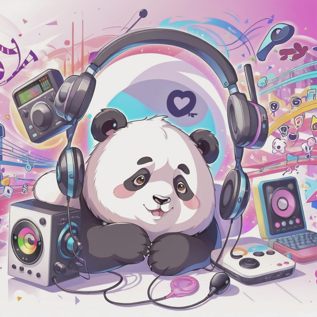  anime artwork internet radio logo, panda, kawaii radio . anime style, key visual, vibrant, studio anime, highly detailed