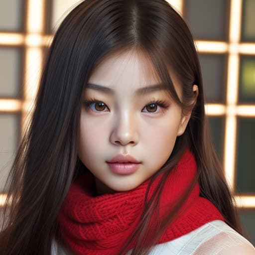  (--Style Photoralism, Jennie Kim),(full body::99,0) a close up of a woman with a red scarf on, blackpink jennie, popular south korean makeup, portrait of female korean idol, popular korean makeup, beautiful south korean woman, harpers bazaar, harper's bazaar, beautiful oriental woman, korean face features, dior campaign, korean audrey hepburn, vogue journal cover, inspired by Zhang Shuqi, detailed face of a asian girl