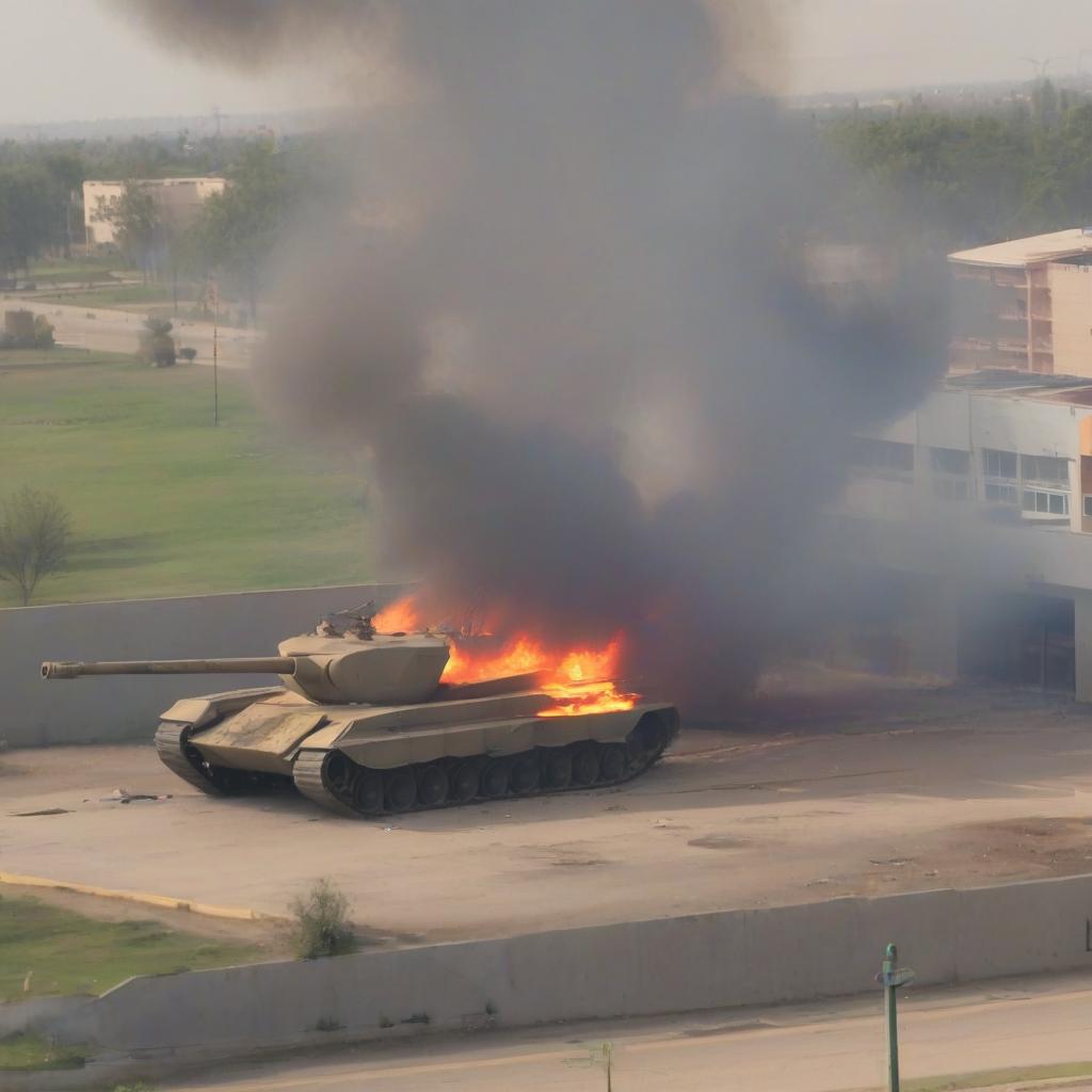  burning tanks near the school