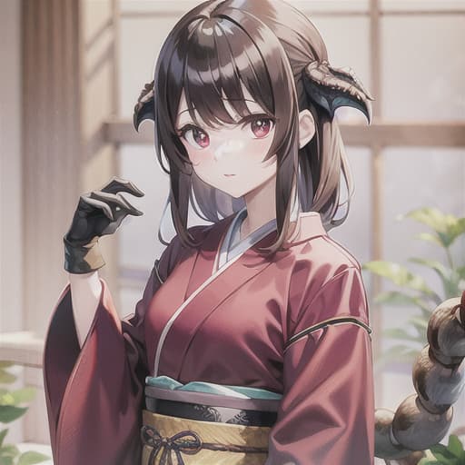  master piece , best quality,japanese clothes, brown hair, red eyes, dragon god, beautiful sister, cool, surprising.