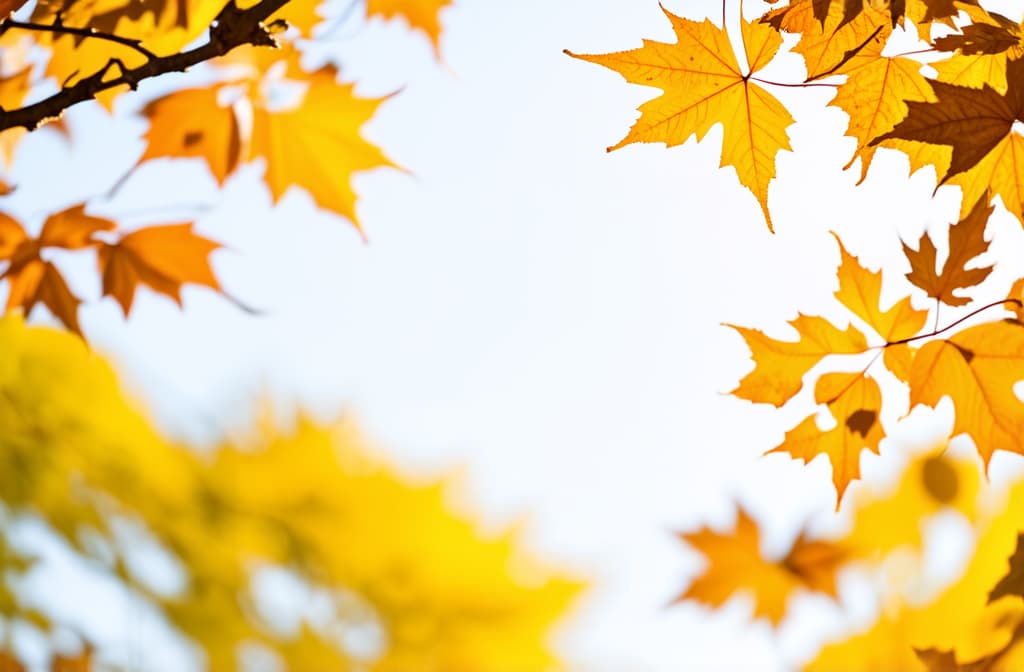  professional detailed photography, yellow, white, orange blurred background, yellow leaves flying on the sides, leaves curling ar 3:2, (muted colors, dim colors, soothing tones), (vsco:0.3)