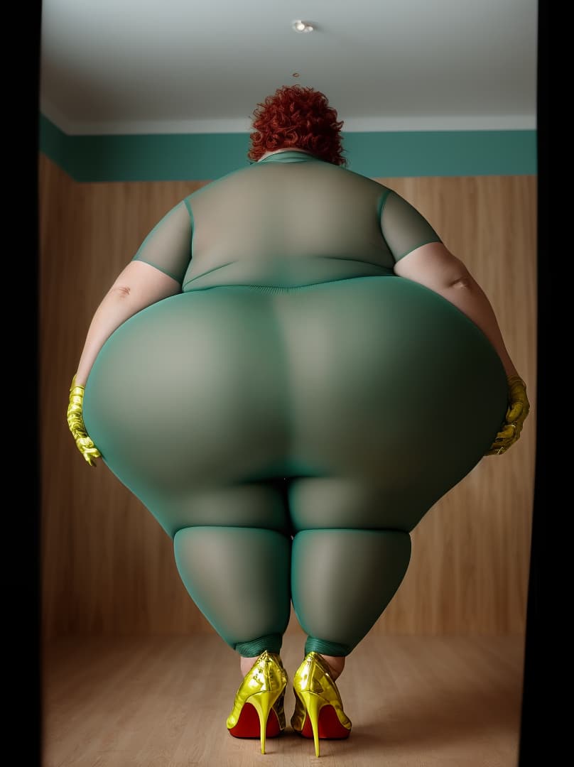 portrait+ style portrait+ style, 50 mom, tall 6 feet 2 inches tall ssbbw, green ultra sheer leg tight Lycra pants, light green ultra sheer oned shirt, mega heavyweight obese, ultra huge heavy s, ultra fat s, 18 inch green high heels, short auburn/red hair, yellow gloves, ultra mive wide hips, ultra mive wide giant , large muscular arms and , large , extremely long age, standing straight pose, small kitchen room, small kitchen furniture, ultra realistic photo, natural light, ultra realistic skin and hair texture, less dark shadows, , ultra realistic, hyper detail, Canon EOS R3, nikon, f/1.4, ISO 200, 1/160s, 8K, RAW, unedited, symmetrical balance, in-frame, HDR 4K