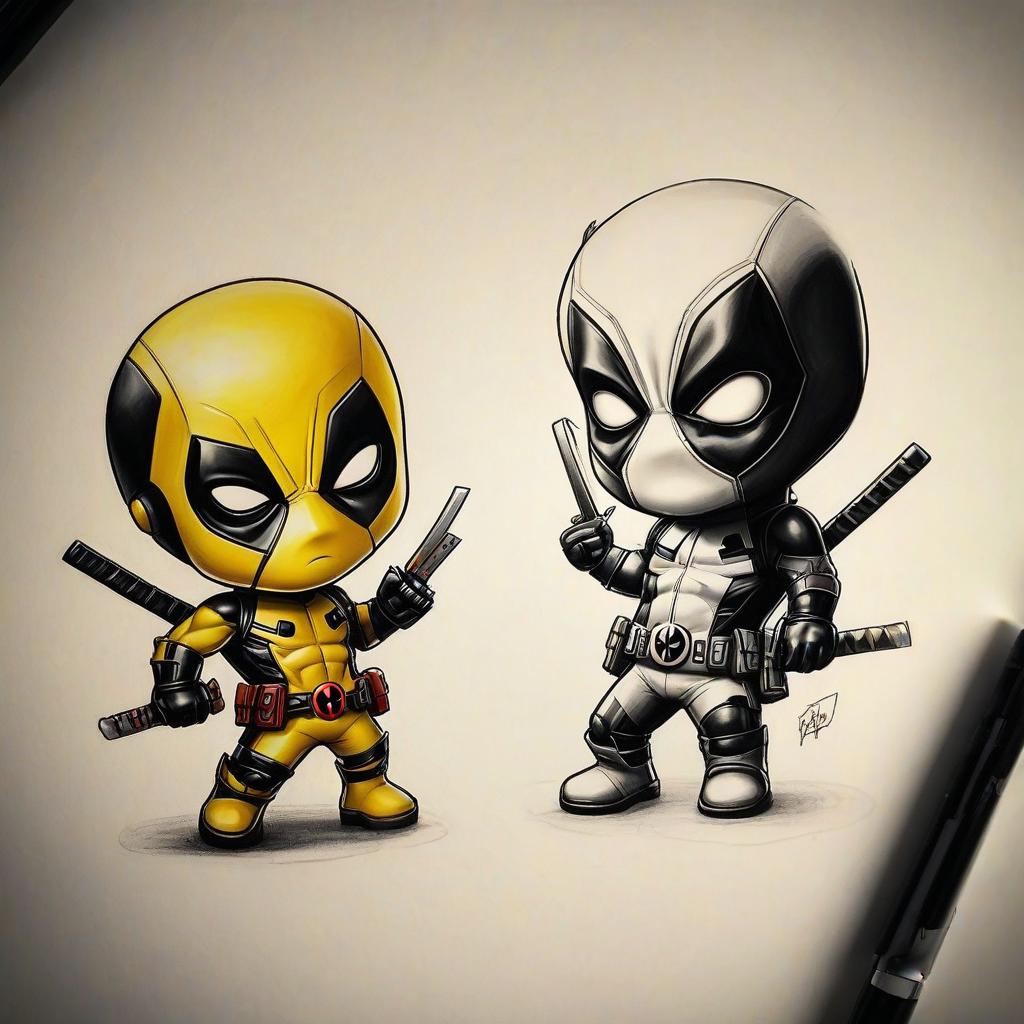  draw chibi deadpool in yellow and black