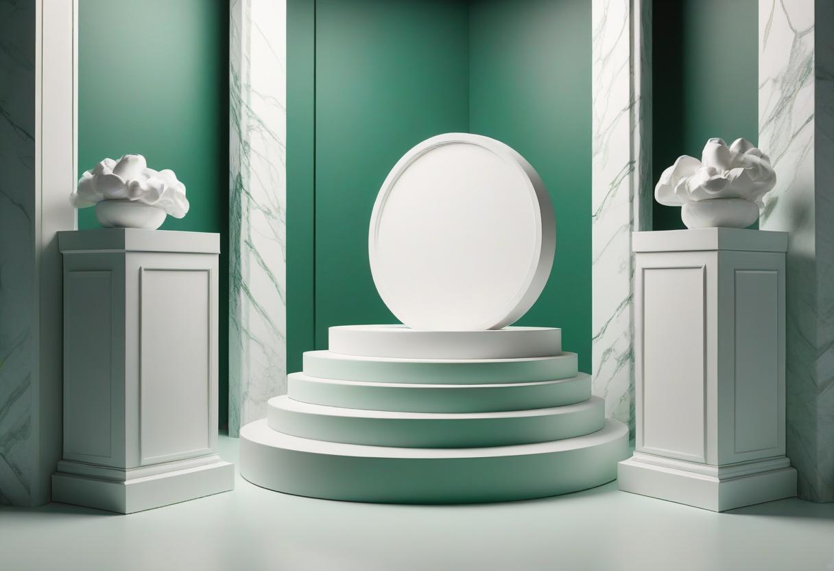  luxury product style stylish white podium on a bold emerald background, matte texture, even light distribution, modern and chic. 32k, full ultra hd, high resolution . elegant, sophisticated, high end, luxurious, professional, highly detailed