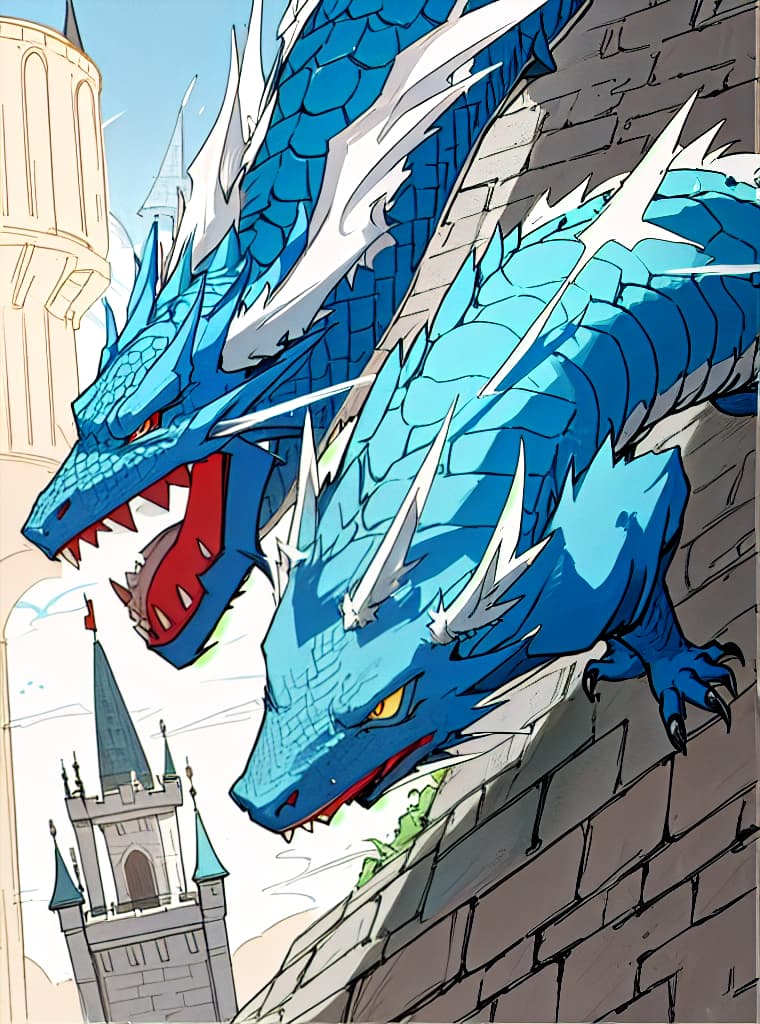  blue ghost dragon hunting a top a castle tower