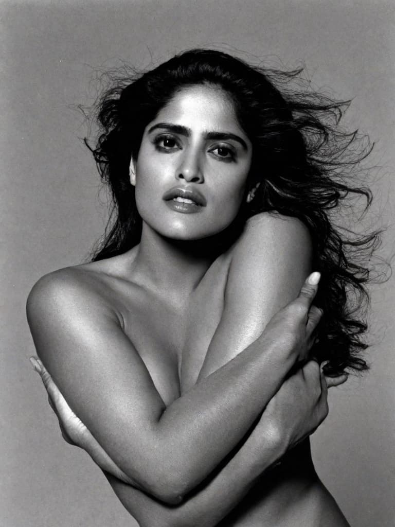  A young Selma Hayek, no clothes, posing in various sensual positions