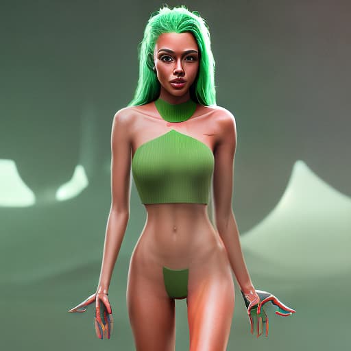 redshift style Charly Jordan as a green-skinned humanoid female from another galaxy, full body, erotic