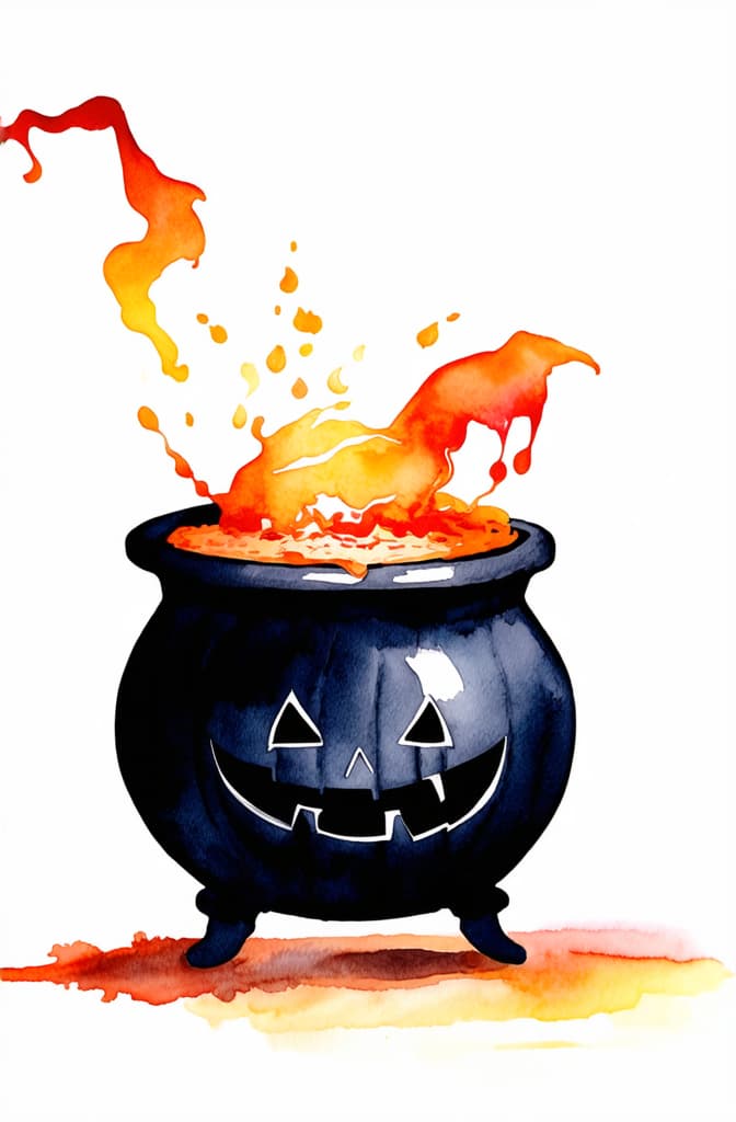  artwork hand drawn watercolor halloween cauldron with witch's brew isolated on white background ar 2:3, watercolor techniques, featuring fluid colors, subtle gradients, transparency associated with watercolor art