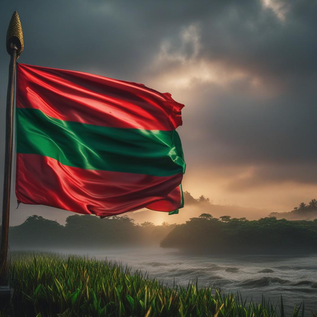  great bangladeshi short folding bangladesh flag rainy day sunset hyperrealistic, full body, detailed clothing, highly detailed, cinematic lighting, stunningly beautiful, intricate, sharp focus, f/1. 8, 85mm, (centered image composition), (professionally color graded), ((bright soft diffused light)), volumetric fog, trending on instagram, trending on tumblr, HDR 4K, 8K