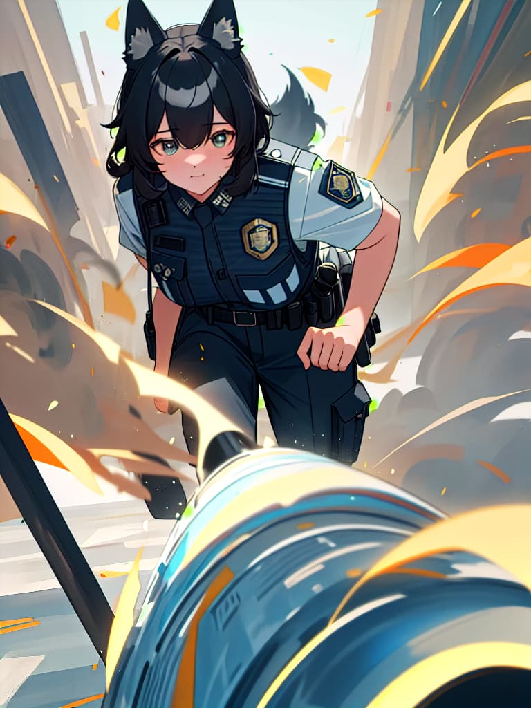  police officer, dog ear, masterpiece, best quality,8k,ultra detailed,high resolution,an extremely delicate and beautiful,hyper detail