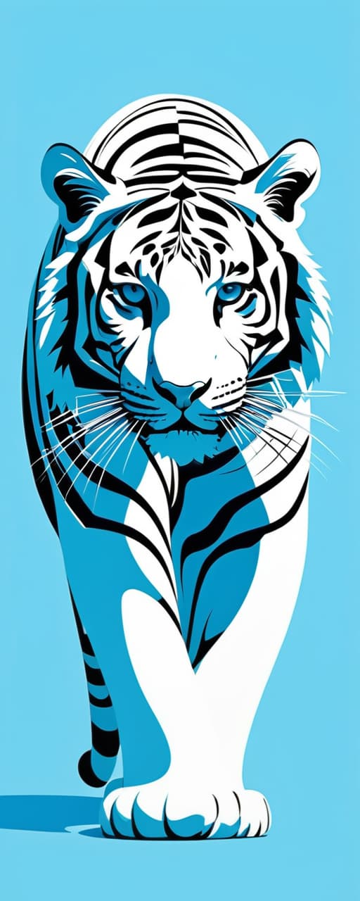  minimalism, a tiger in a curvy shape with a light blue background, abstract, simple geometic shapes, hard edges, sleek contours, minimalism