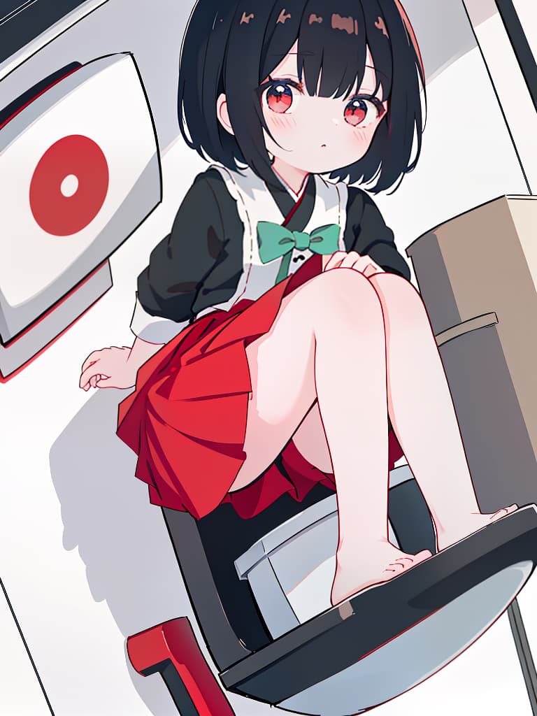  hanako san, toilet hanako, red skirt, black bob, masterpiece, best quality,8k,ultra detailed,high resolution,an extremely delicate and beautiful,hyper detail