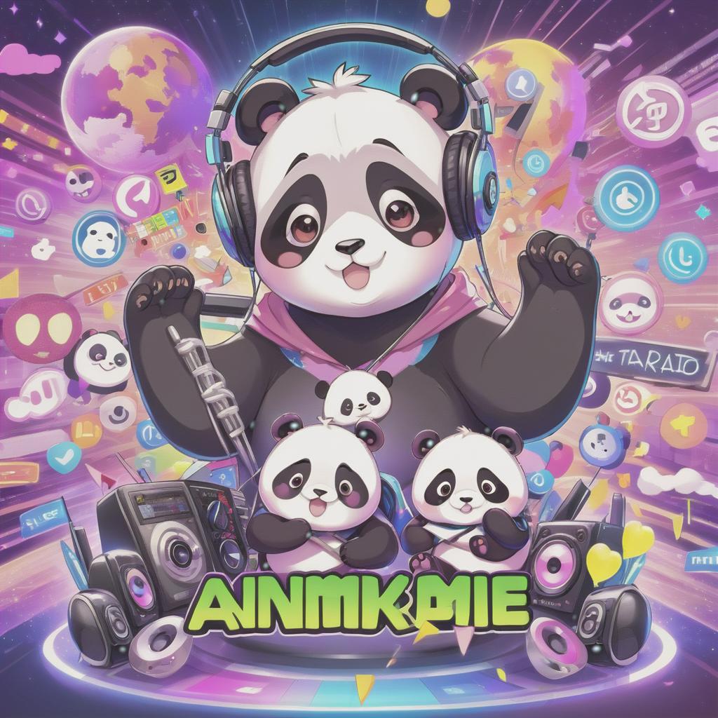  anime artwork internet radio logo, panda, text kawaii radio . anime style, key visual, vibrant, studio anime, highly detailed