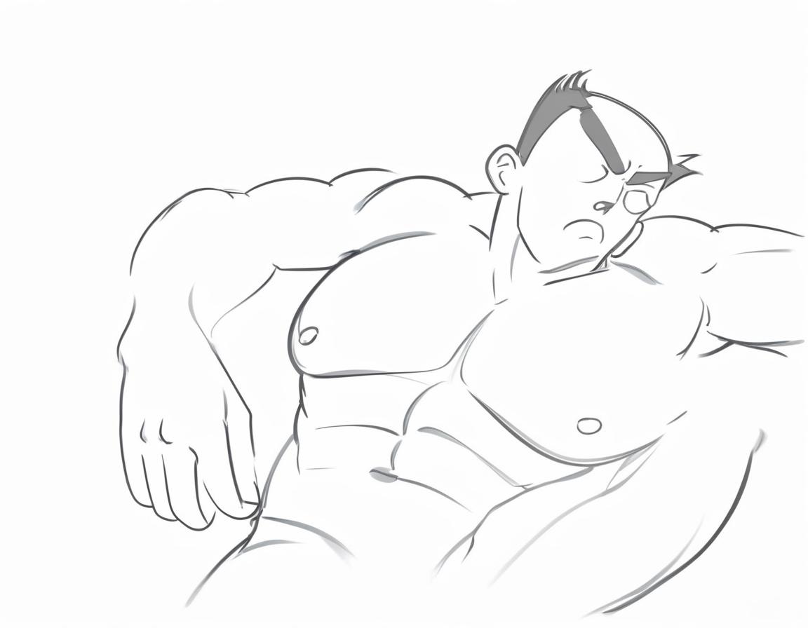  men's torso muscle head thrown up sketch sitting on couch