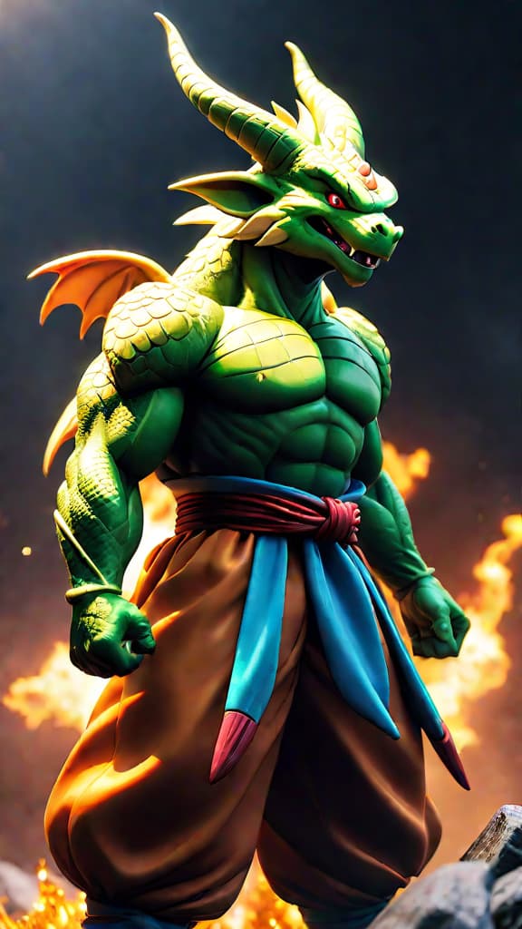  create an anime art of namekian dragon porunga granting a wish with a one person revival limitation. hyperrealistic, full body, detailed clothing, highly detailed, cinematic lighting, stunningly beautiful, intricate, sharp focus, f/1. 8, 85mm, (centered image composition), (professionally color graded), ((bright soft diffused light)), volumetric fog, trending on instagram, trending on tumblr, HDR 4K, 8K