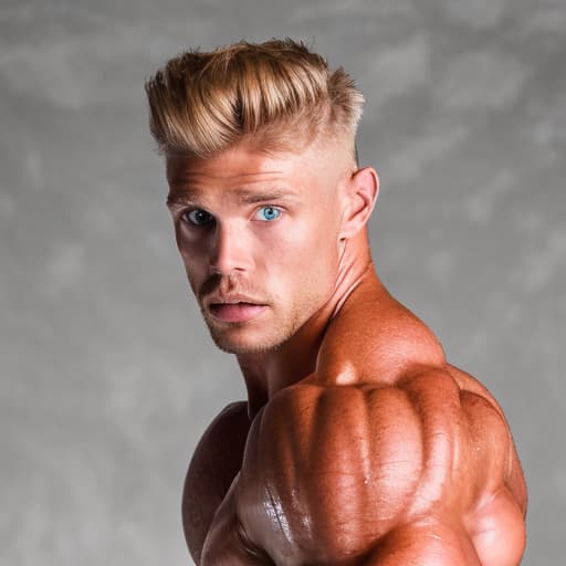 portrait+ style IFBB star bodybuilder queer blonde hunk dude face