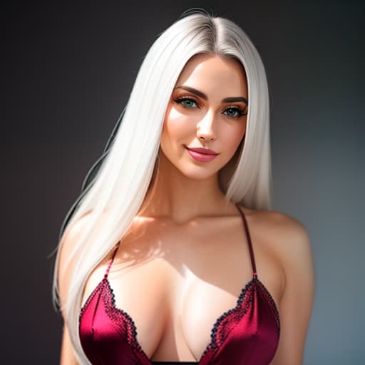  A female standing straight, with straight silver hair, green eyes, a bikini in burgundy, and a very small chest, is on a white background., Photorealistic, Hyperrealistic, Hyperdetailed, analog style, demure, detailed skin, pores, smirk, smiling eyes, matte skin, soft lighting, subsurface scattering, realistic, heavy shadow, masterpiece, best quality, ultra realistic, 8k, golden ratio, Intricate, High Detail, film photography, soft focus hyperrealistic, full body, detailed clothing, highly detailed, cinematic lighting, stunningly beautiful, intricate, sharp focus, f/1. 8, 85mm, (centered image composition), (professionally color graded), ((bright soft diffused light)), volumetric fog, trending on instagram, trending on tumblr, HDR 4K, 8K