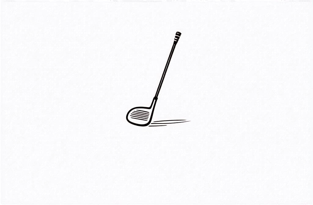  contour, very simple image in one unbroken black ink line, single line of golf club, engraving illustration, icon isolated on white background ar 3:2 using a single continuous black line ink brushon white background, drawing should be created without lifting the pen, recognizable features of golf club, engraving illustration, icon isolated on white background ar 3:2 in one unbroken line