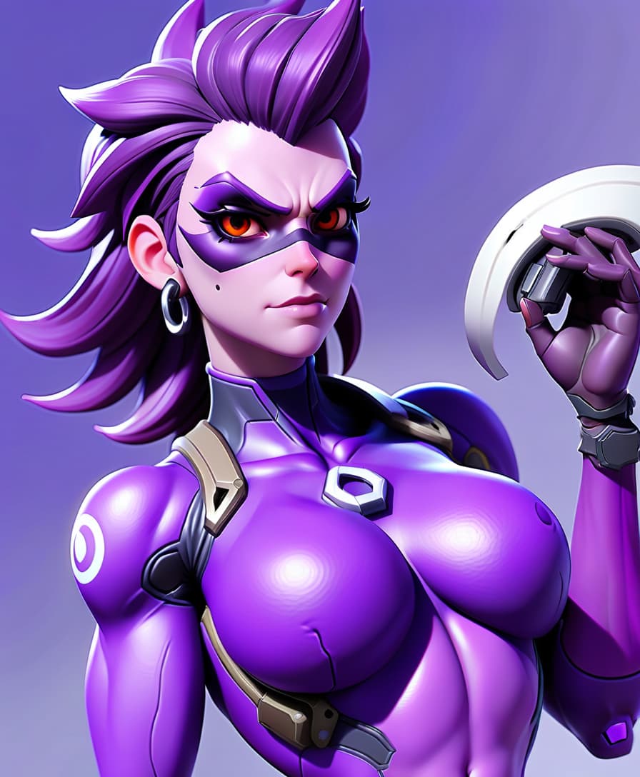  widownaker from overwatch, purple skin, latex suit