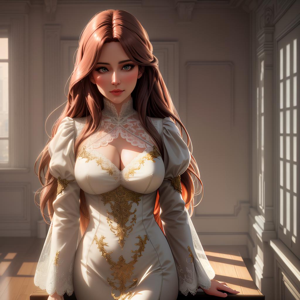  photo-realistic,ultra realistic 8k,realism photograph, ultra ultra perfect realistic realism,perfect position, old ,in very see though lace ,in the house, , medium-long hair in a French id, bronze colored hair hyperrealistic, full body, detailed clothing, highly detailed, cinematic lighting, stunningly beautiful, intricate, sharp focus, f/1. 8, 85mm, (centered image composition), (professionally color graded), ((bright soft diffused light)), volumetric fog, trending on instagram, trending on tumblr, HDR 4K, 8K