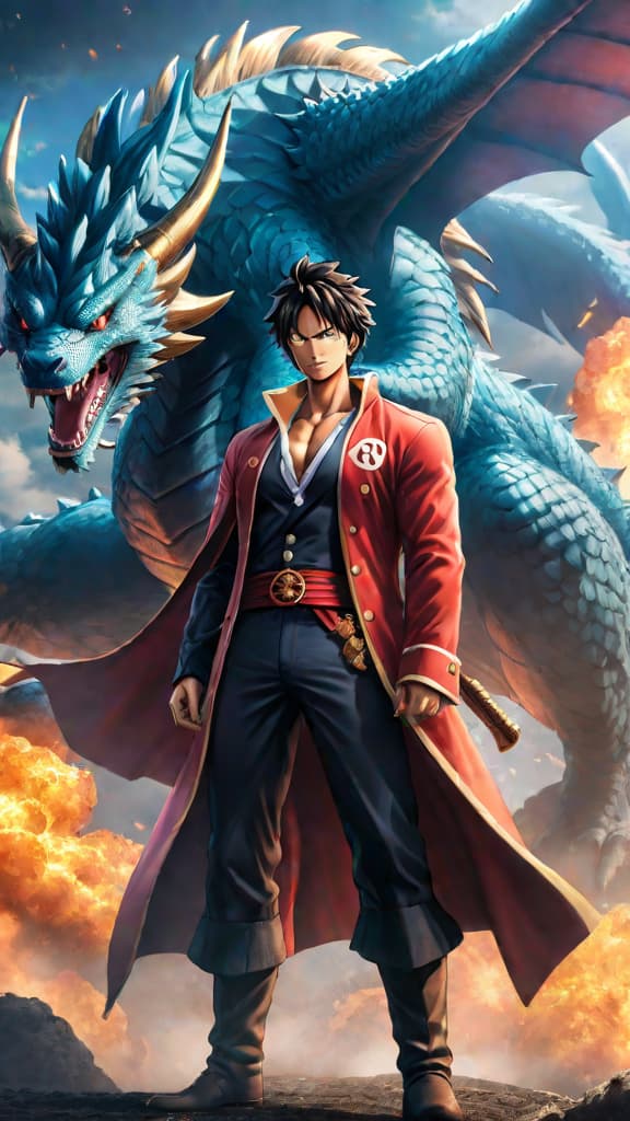  anime art of a character with the 'd' symbol, facing celestial dragons in one piece universe. hyperrealistic, full body, detailed clothing, highly detailed, cinematic lighting, stunningly beautiful, intricate, sharp focus, f/1. 8, 85mm, (centered image composition), (professionally color graded), ((bright soft diffused light)), volumetric fog, trending on instagram, trending on tumblr, HDR 4K, 8K