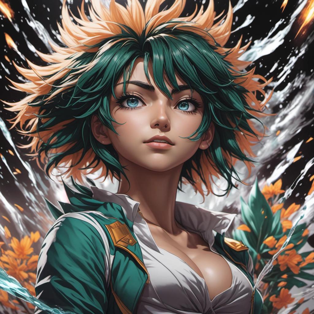  female izuku midoriya from mha combined with hot tier harribel, anime style, manga style, manhwa style