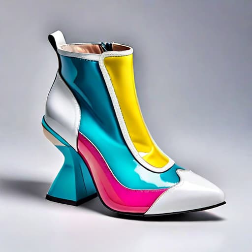  Create a photorealistic digital illustration of a unique design women’s shoe with angled balanced parts, unique soles, 8 centimetre height heel with rubber sole and covered in soft, luxurious textured materials. The art style should blend elements of Irregular Choice, Balenciaga and Issey Miyake hyperrealistic, full body, detailed clothing, highly detailed, cinematic lighting, stunningly beautiful, intricate, sharp focus, f/1. 8, 85mm, (centered image composition), (professionally color graded), ((bright soft diffused light)), volumetric fog, trending on instagram, trending on tumblr, HDR 4K, 8K