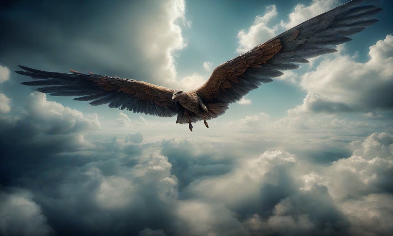  hdr photo of a man flying on the wings of dreams. . high dynamic range, vivid, rich details, clear shadows and highlights, realistic, intense, enhanced contrast, highly detailed