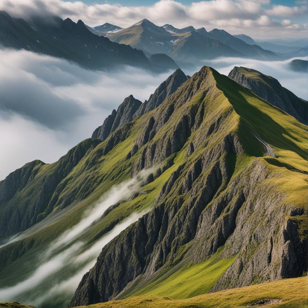  an impressionist style illustration of a mountain with a broad aspect ratio. hyperrealistic, full body, detailed clothing, highly detailed, cinematic lighting, stunningly beautiful, intricate, sharp focus, f/1. 8, 85mm, (centered image composition), (professionally color graded), ((bright soft diffused light)), volumetric fog, trending on instagram, trending on tumblr, HDR 4K, 8K