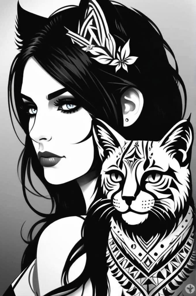  cats dwarfs capricorn , (tattoo:1.15), black and white style, hq, hightly detailed, 4k