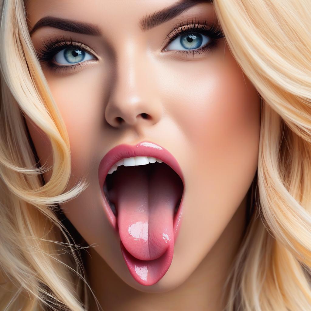  beautiful blonde woman sticking her large tongue fully out, 4k ultra hd with a matte color pallet, award winning, professional, highly detailed, masterpiece