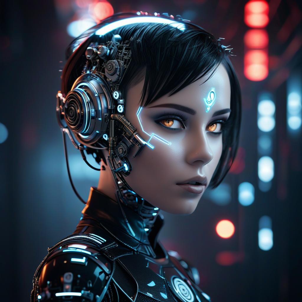  cybernetic robot beautiful gothic girl (an face) spaceship made of dark metal. white and black smoke clubs short hair. haircut. double exposure. an alarming atmosphere. high detail. . android, ai, machine, metal, wires, tech, futuristic, highly detailed, glowneon, hkmagic