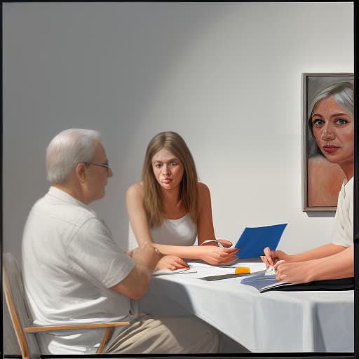  people discuss, study, and photorealism. white background