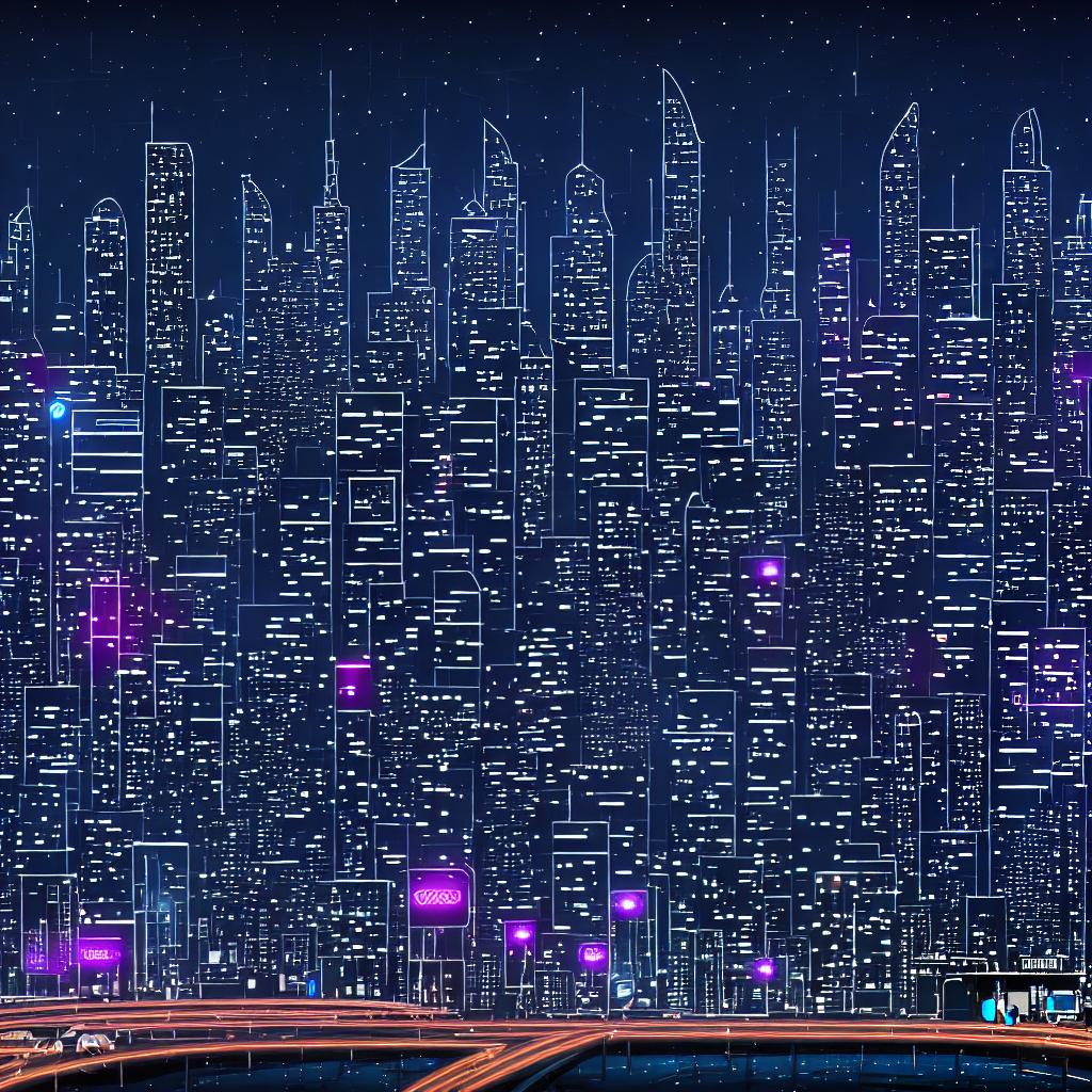  create an image of a futuristic city at night, with tall skyscrapers, neon signs, flying cars, and people walking along the illuminated streets