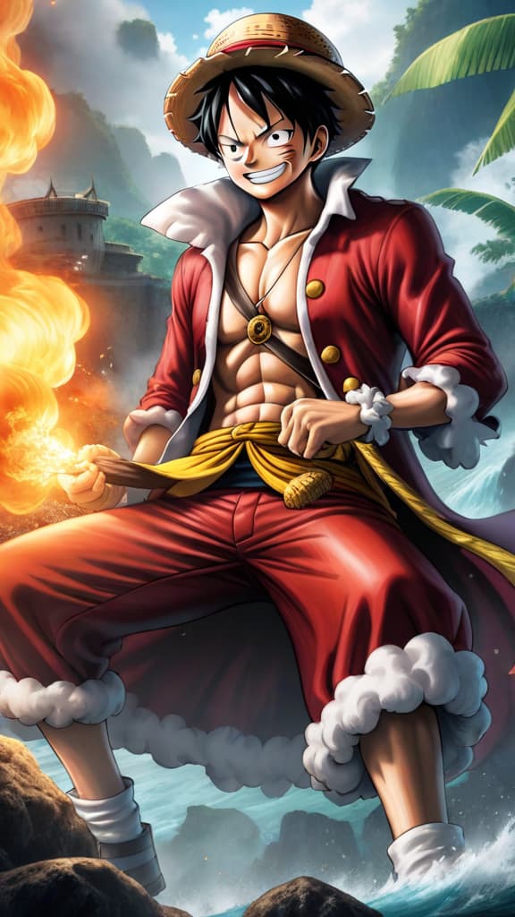  anime art: luffy (one piece) poisoned by magellan during the desperate attempt to save ace at impel down. hyperrealistic, full body, detailed clothing, highly detailed, cinematic lighting, stunningly beautiful, intricate, sharp focus, f/1. 8, 85mm, (centered image composition), (professionally color graded), ((bright soft diffused light)), volumetric fog, trending on instagram, trending on tumblr, HDR 4K, 8K