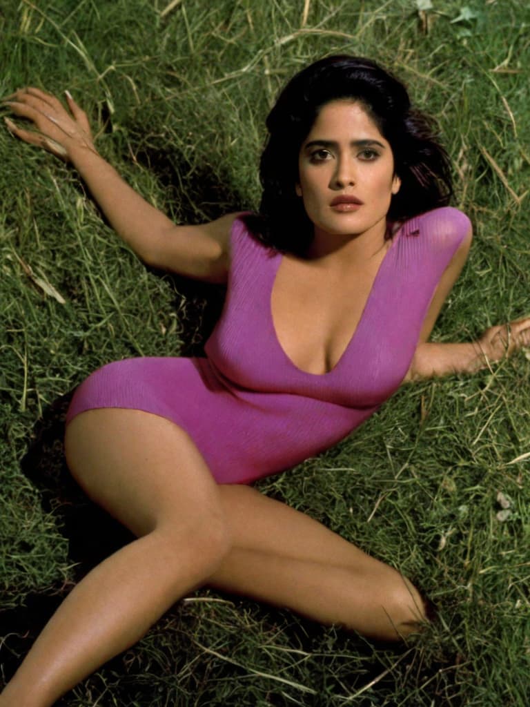  A young Selma Hayek, no clothes, posing in various sensual positions