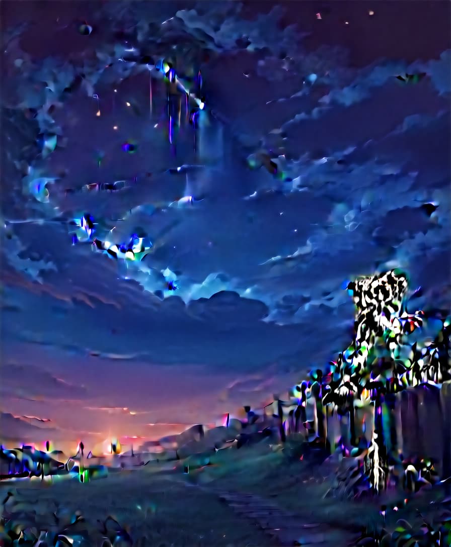  anime artwork night landscape, starry sky, dark, meadow at the bottom of the frame, witch in the right corner of the frame, sitting with her back to the viewer, sitting on a fence, magic, witchcraft, surrealism, magic wand . anime style, key visual, vibrant, studio anime, highly detailed, civitai, oil painting