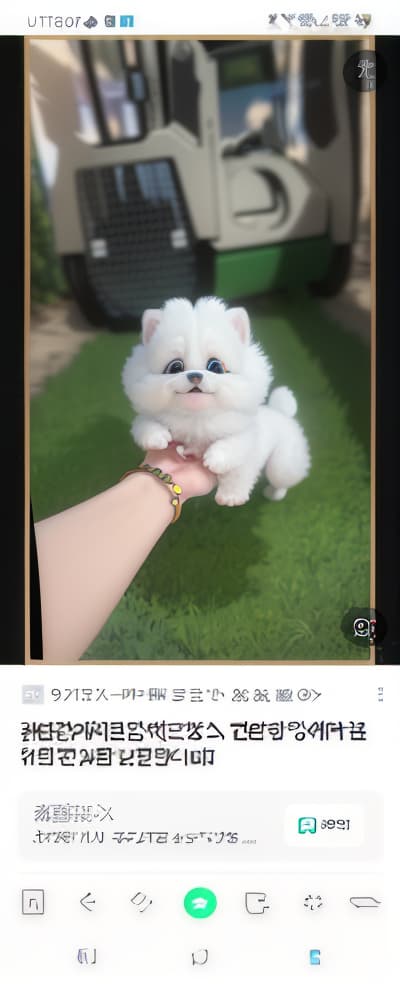  ultra high resolution, 4K image,masterpiece,best_quality,detailed eyes,(pixar style:1.2),(cartoon character,funny),a small white dog is being held in a person 's hand