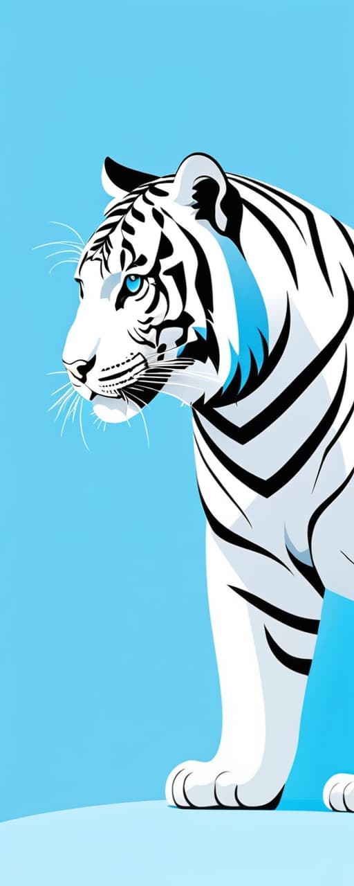  minimalism, a tiger. the tiger's body is curvy. with a light blue background, abstract, simple geometic shapes, hard edges, sleek contours, minimalism