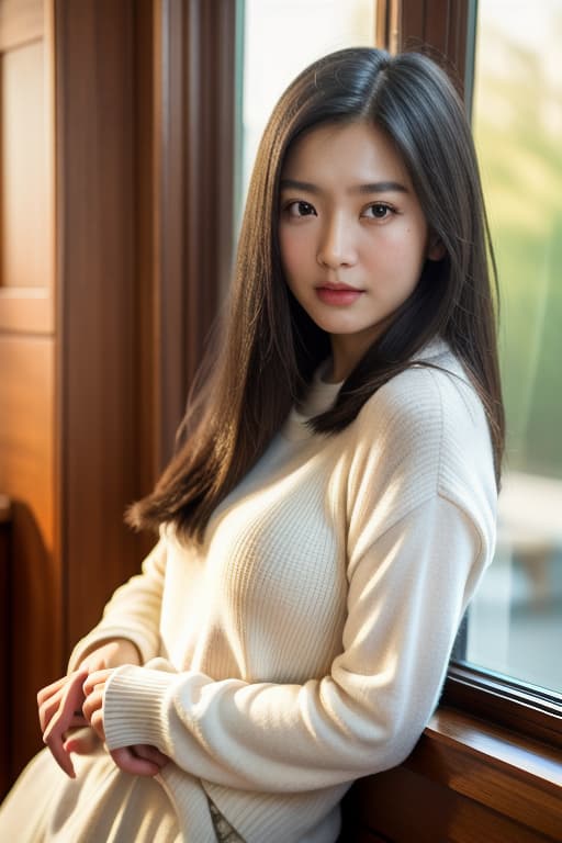  a high resolution, asian girl behind window, distorted light, warm colors, advertising photo,high quality, good proportion, masterpiece , the image is captured with an 8k camera