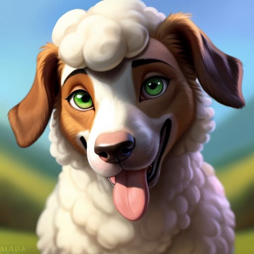  ((Disney style)), Feral, (((dog))), ((lookin go at viewer)), ((sheep dog)), mouth open, ((tongue out)), ((green eyes)), open eyes, masterpiece, 4k, fine details,