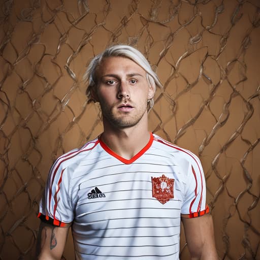 portrait+ style Russian LGBT queer footballer blonde hunk dude face