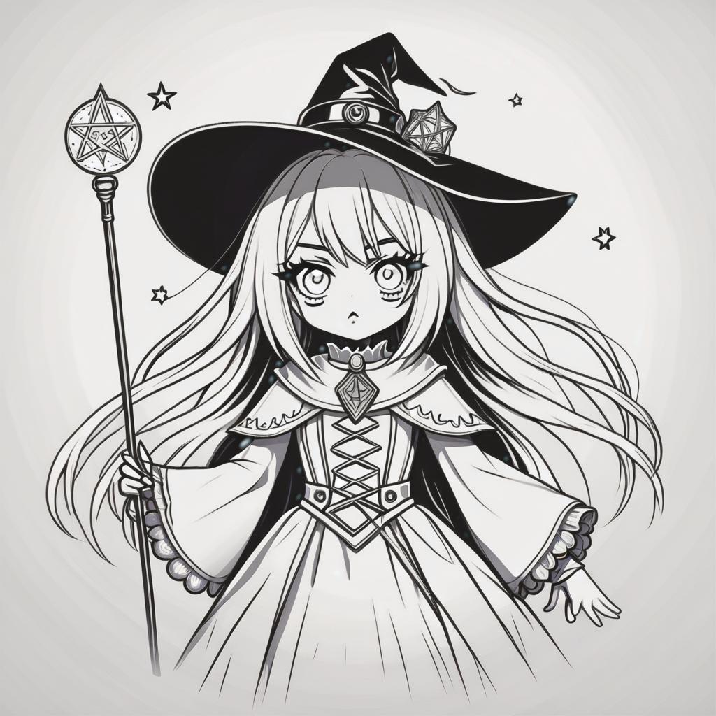  line art drawing wizard's doll, same nightmare. anime style . professional, sleek, modern, minimalist, graphic, line art, vector graphics