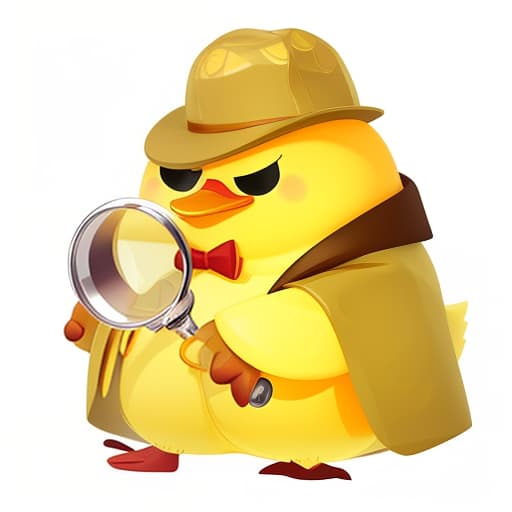  Duck. Stylized yellow duckling detective in a Sherlock Holmes hat with a magnifying glass in his hand, dressed in a trench coat and red bow tie and checkered hat, cute, fluffy, primitive shape, round, small beak, big eyes. White background. Brawl Stars Game style. Cartoon 2d gradient flat vector illustration, soft shadows. Ultra high detail, beautiful details, filigree detailing, fine detailing. Minimalism. Flat vector illustration. Colorful cartoon flat illustration., Anime style photo, Manga style, Digital art, glow effects, Hand drawn, render, 8k, octane render, cinema 4d, blender, dark, atmospheric 4k ultra detailed, cinematic sensual, Sharp focus, humorous illustration, hyperrealistic, big depth of field, Masterpiece, colors, 3d octa hyperrealistic, full body, detailed clothing, highly detailed, cinematic lighting, stunningly beautiful, intricate, sharp focus, f/1. 8, 85mm, (centered image composition), (professionally color graded), ((bright soft diffused light)), volumetric fog, trending on instagram, trending on tumblr, HDR 4K, 8K