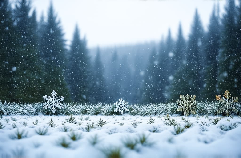  professional detailed photography, the world transformed into a winter paradise, as snow falls gently on the ground. the hd camera focuses on the mesmerizing play of light on each snowflake, creating a mind blowing view ar 3:2, (muted colors, dim colors, soothing tones), (vsco:0.3)