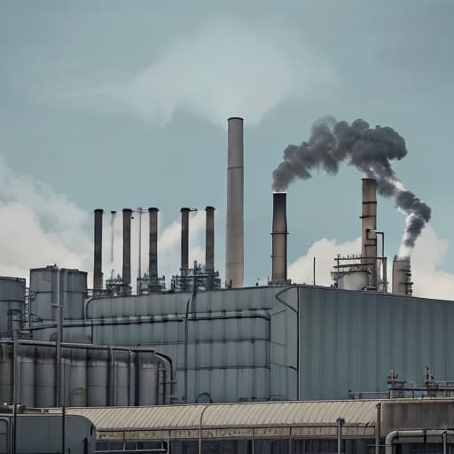  *8. Ace Chemicals Plant* Design a street view image of the downtown Gotham City (Batman) Ace Chemicals Plant's exterior, highlighting its industrial structure, smokestacks, and hazardous surroundings, greys and dark blues and green hues