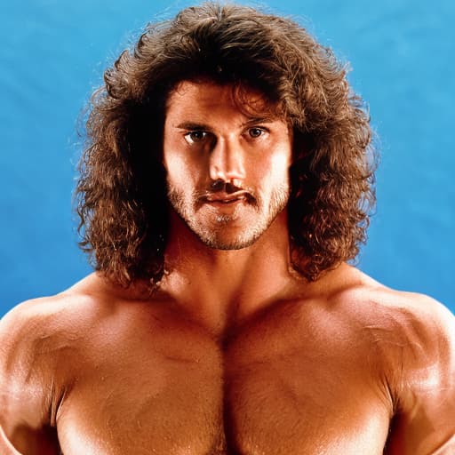 portrait+ style WWF queer superstar brunette hunk dude face