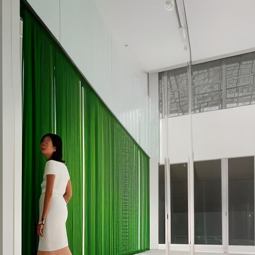 dvarchmodern woman weaves green tape into the network