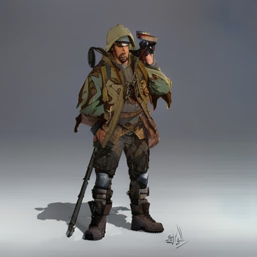  Draw a post apocalyptic man., ultra realistic, concept art, intricate details, highly detailed, photorealistic, octane render, 8k, unreal engine, sharp focus, volumetric lighting unreal engine. art by artgerm and alphonse mucha hyperrealistic, full body, detailed clothing, highly detailed, cinematic lighting, stunningly beautiful, intricate, sharp focus, f/1. 8, 85mm, (centered image composition), (professionally color graded), ((bright soft diffused light)), volumetric fog, trending on instagram, trending on tumblr, HDR 4K, 8K
